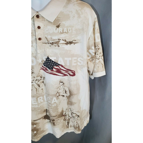 Cotton Traders Allover Patriotic Military Mens Polo Shirt All Over Print USA XXL - Picture 3 of 7
